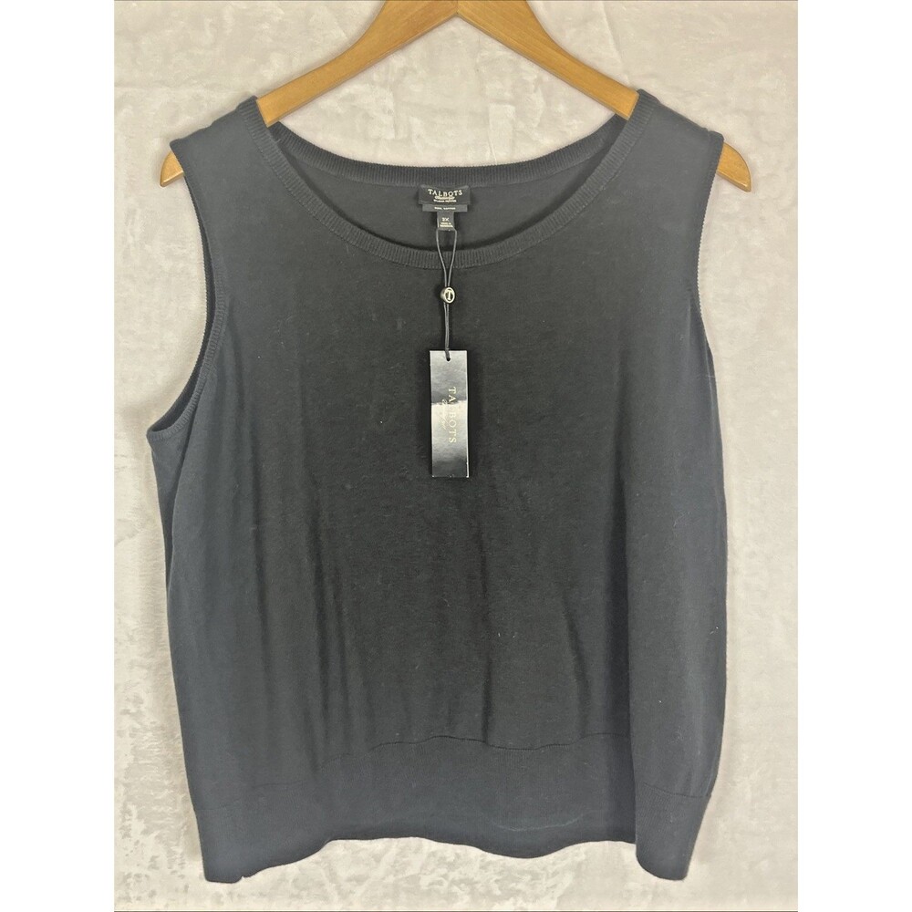 Talbots Women's Petites Sleeveless Sweater Pima Cotton Black Size 2XP NEW - Picture 2 of 5